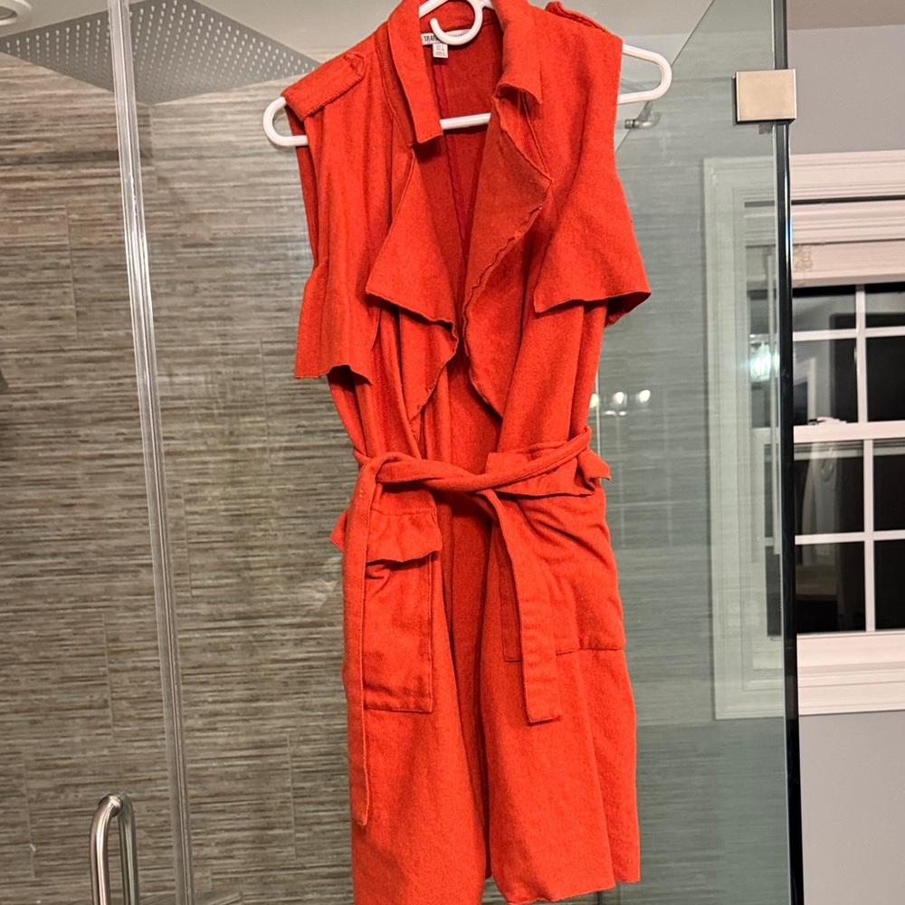 Zara Red Sleeveless Belted Top
